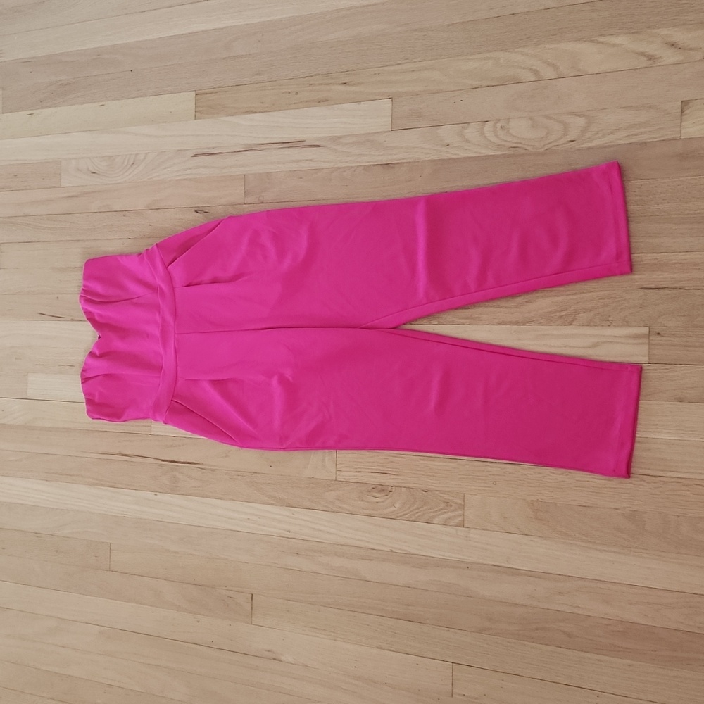 Hot Pink Stretch Sweetheart Neck Strapless Pocketed Express Jumpsuit